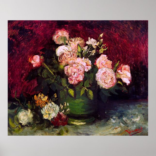 Póster Bowl with Peonies & Roses Van Gogh Fine Art (Frente)