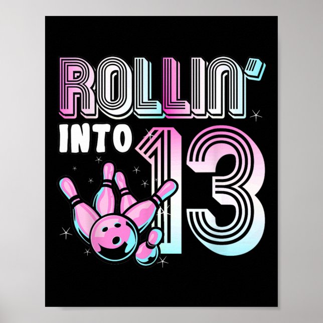 Póster Bowler Rollin en 13 Bowling 13 niños de cumpleaños (Frente)