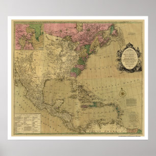 Póster Bowles detalló el mapa de América - 1784