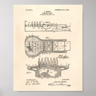 Póster Bowling Alley 1906 Patent Art Old Peper