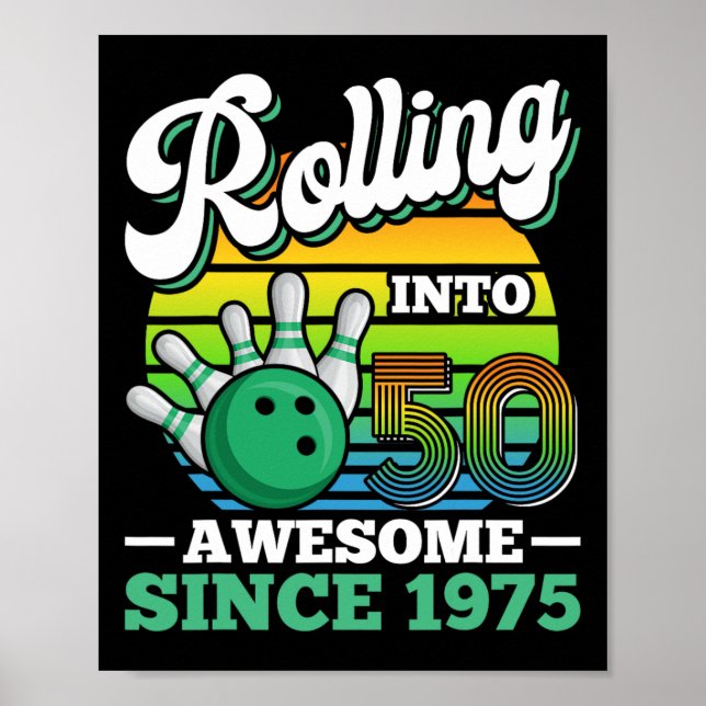 Póster Bowling Birthday Party Rolling Into 50 Years 50th  (Frente)