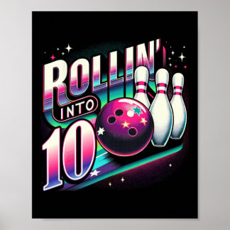 Póster Bowling Birthday Rollin Into 10 Party 10th Bday Re