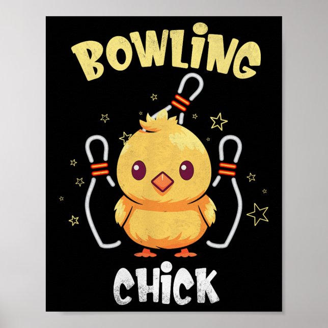 Póster Bowling Chick Funny Chicken Athlete Bowler Men Wom (Frente)