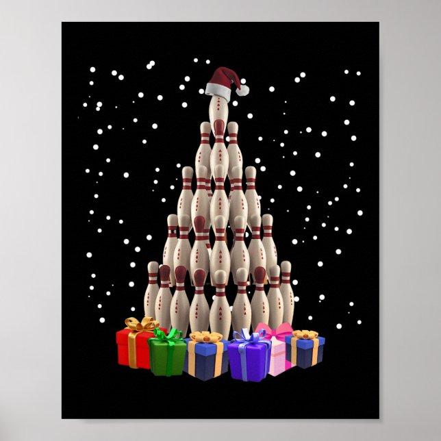 Póster Bowling Christmas Tree Funny Xmas Mating Family (Frente)