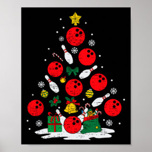 Póster Bowling Christmas Tree Lights Xmas Bowler Sport Me
