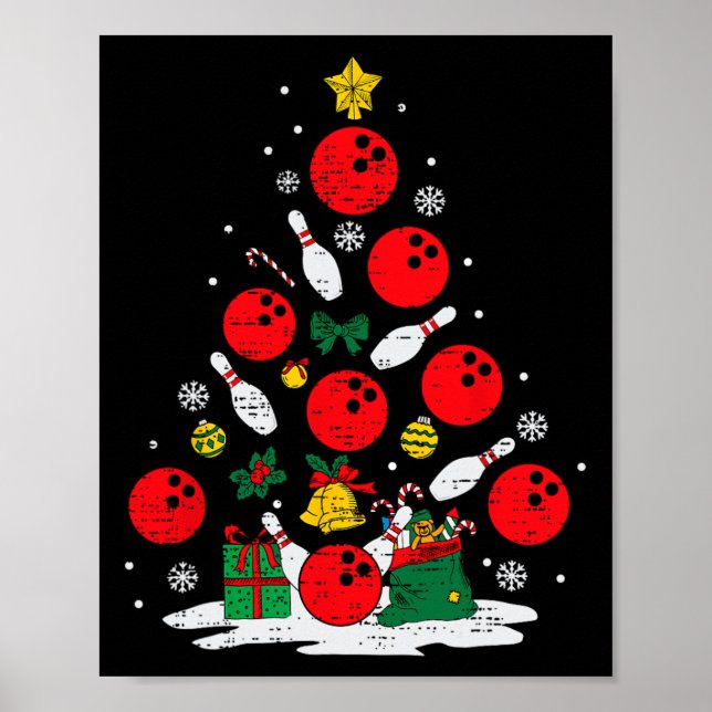 Póster Bowling Christmas Tree Lights Xmas Bowler Sport Me (Frente)