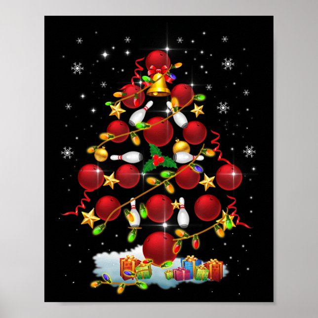 Póster Bowling Christmas Tree Lights Xmas Fun Gifts (Frente)