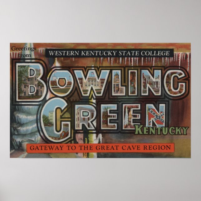 Póster Bowling Green, Kentucky - Escenas de letras grande (Frente)