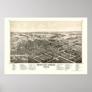 Póster Bowling Green, OH Panoramic Map - 1888