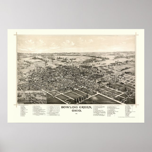 Póster Bowling Green, OH Panoramic Map - 1888 (Frente)