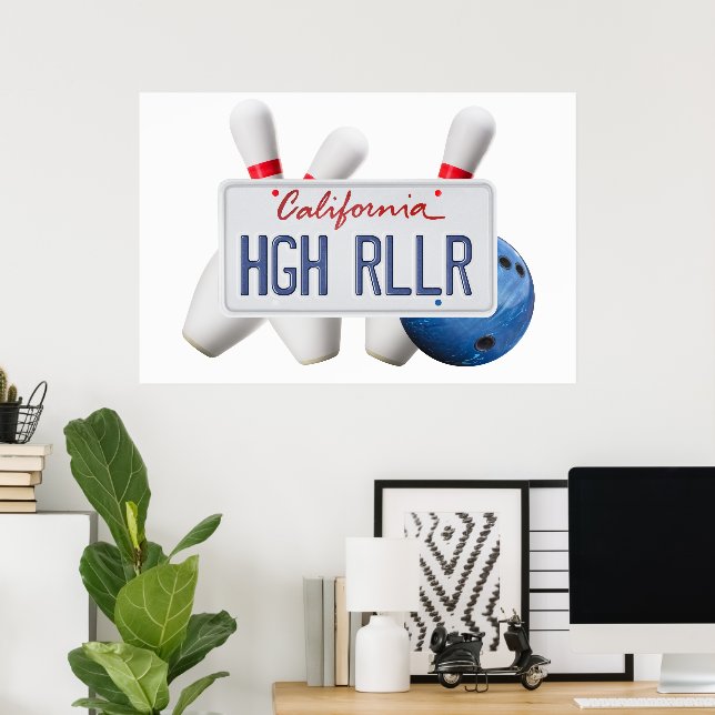 Póster Bowling HGH RLLR California Plate, High Roller (Oficina en casa)
