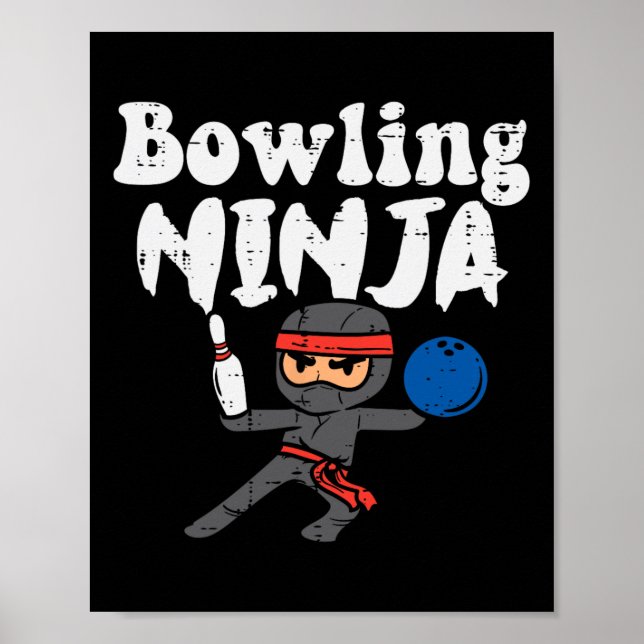 Póster Bowling Ninja Funny Bowler Boys Chicas Niños Peque (Frente)
