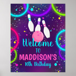 Póster Bowling Party Welcome Sign Ten Pin Bowling Party
