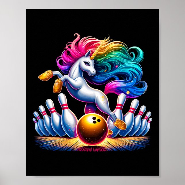 Póster Bowling Pins Funny Unicorn Sport Bowler (Frente)