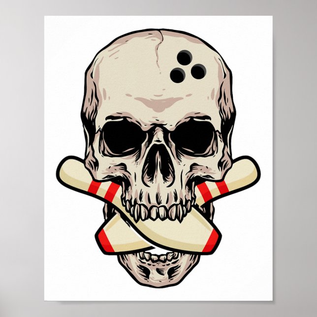 Póster Bowling Pins Retro Skeleton Head Bowl Ll (Frente)