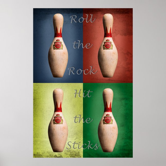 Póster Bowling, Rueda la Roca, Golpea los Palos (Frente)