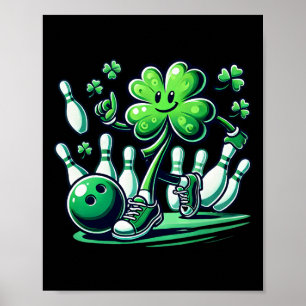Póster Bowling St Patricks Day Niños Shamrock Jugando