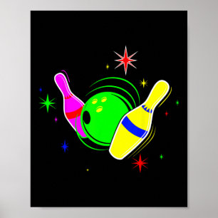 Póster Bowling T Shirt 80 Retro Neon Rótulo Strike Bowlin