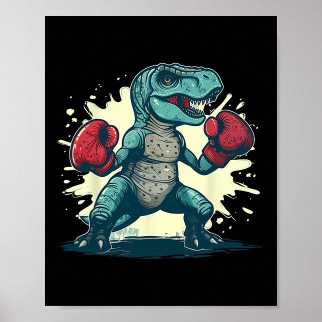 Póster Boxeador de Dinosaurio Boxeador T-rex Kickboxing D (Frente)
