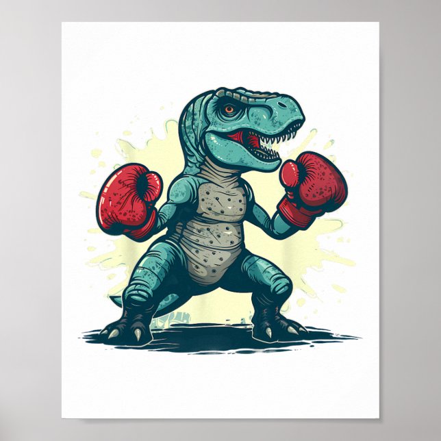 Póster Boxeador de dinosaurios de boxeo T-rex Kickboxing  (Frente)
