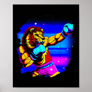Póster Boxeador de leones con boxeo divertido Guay