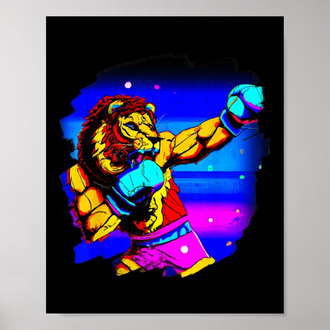 Póster Boxeador de leones con boxeo divertido Guay (Frente)
