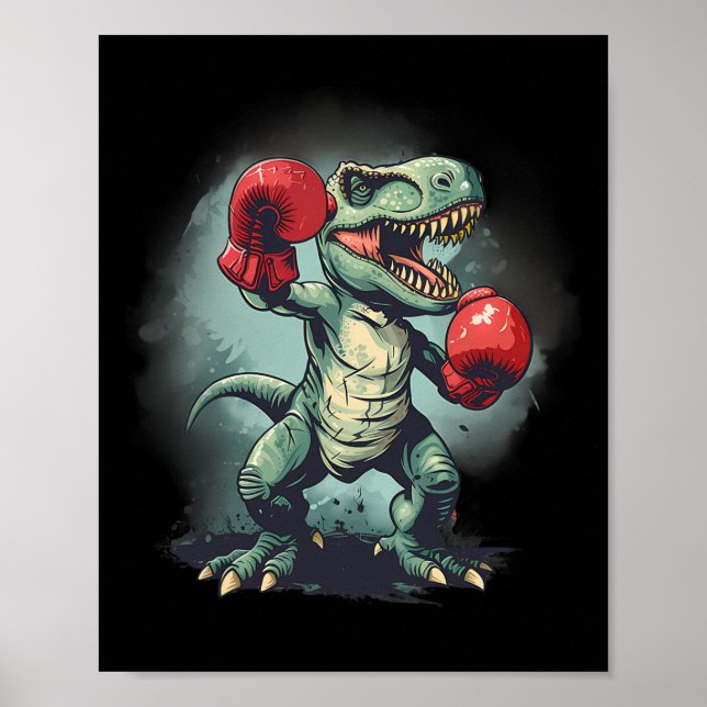 Póster Boxeador Dinosaurio Boxeo Dino Kickboxing Boxeo T- (Frente)