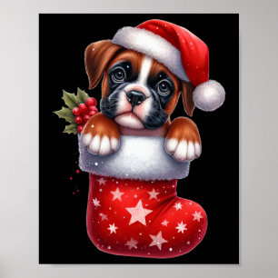 Póster Boxeador en Navidades de pavos Santa Hat Xmas Perr