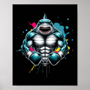 Póster Boxeador gracioso de Shark Boxing Grande Para Gana