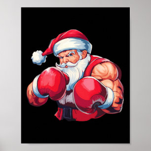 Póster Boxeador Navidades de boxeo Boxer de Santa Claus B