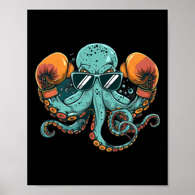 Póster Boxeador Octopus Lover Ocean Sea Creature Boxin Fu (Frente)