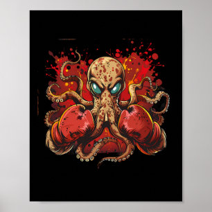 Póster Boxeador Octopus Lover Ocean Sea Creature Boxin Fu