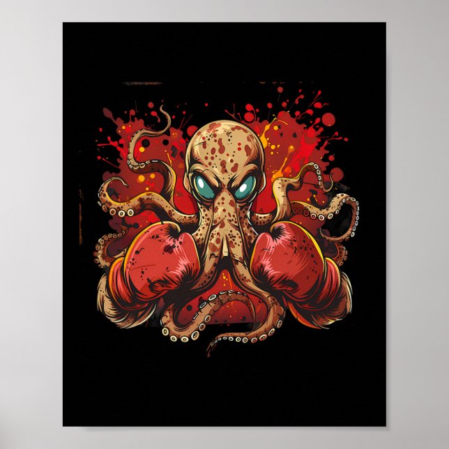 Póster Boxeador Octopus Lover Ocean Sea Creature Boxin Fu (Frente)