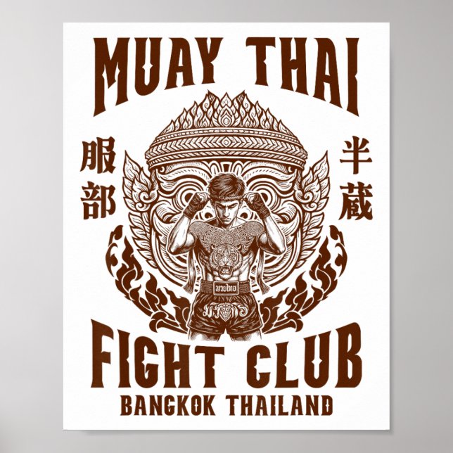 Póster Boxeador tailandés de boxeo en boxeo muay lucha ta (Frente)