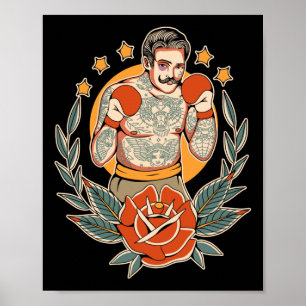 Póster Boxeador tatuador tradicional estadounidense Flash