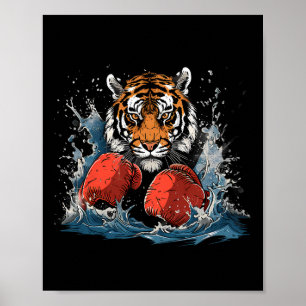 Póster Boxeador Tigre Con Guantes De Boxeo Kickboxing Div