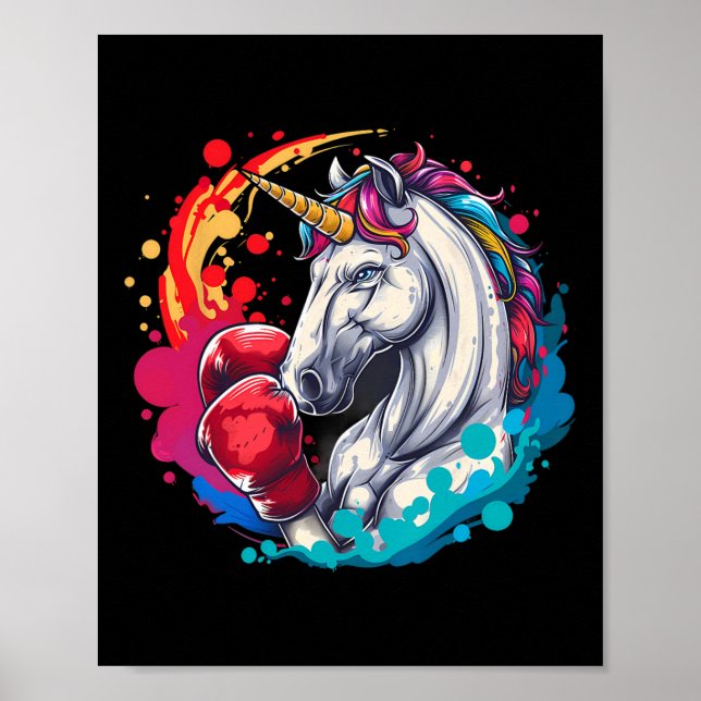 Póster Boxeador Unicornio Con Guantes De Boxeo Gracioso (Frente)