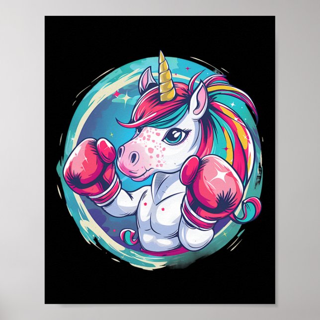 Póster Boxeador Unicornio Con Guantes De Boxeo Gracioso (Frente)