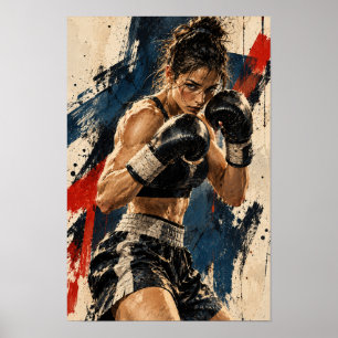 Póster Boxeadora Femenina Postura de Lucha Boxeo Contempo