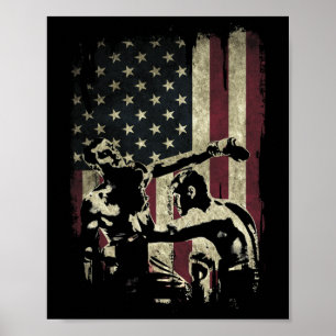 Póster Boxeadores de kickboxing sobre bandera americana p