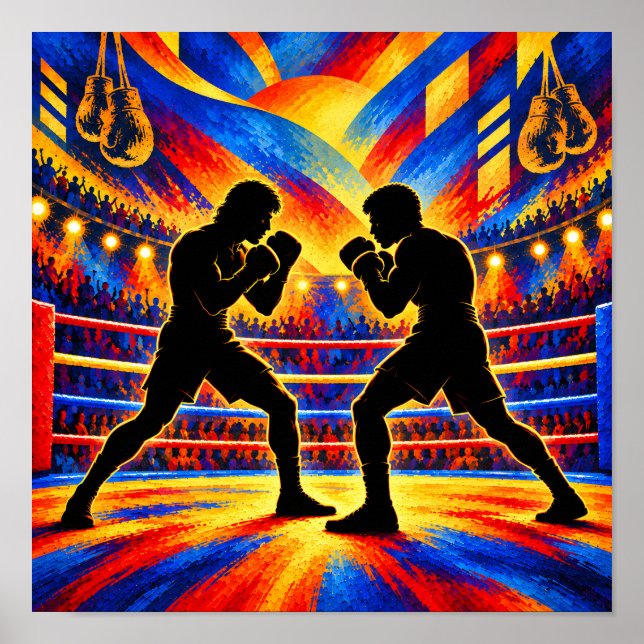 Póster Boxeadores en Silueta de Combate (Frente)
