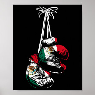 Póster Boxeo con bandera mexicana: boxeo de guantes de bo