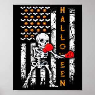 Póster Boxeo de Esqueleto Halloween Boxeador Kickboxing M