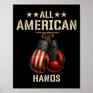 Póster Boxeo De Manos Americanas Bandera Patriótica De Lo