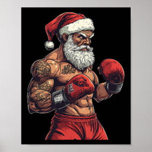 Póster Boxeo De Santa Claus Y Mma - Boxeo De Navidades