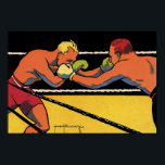 Póster Boxeo Deportivo Vintage Art Deco, Boxers Punteando<br><div class="desc">Diseño de boxeo de ilustracion de época con dos combatientes,  hombres golpeándose entre ellos,  boxeadores en el ring.</div>