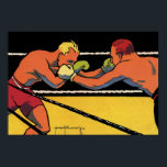 Póster Boxeo Deportivo Vintage Art Deco, Boxers Punteando<br><div class="desc">Diseño de boxeo de ilustracion de época con dos combatientes,  hombres golpeándose entre ellos,  boxeadores en el ring.</div>