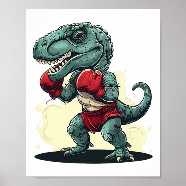 Póster Boxeo Dinosaurio Boxeador Dino Kickboxing T-rex Bo (Frente)