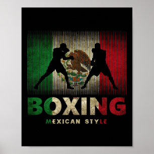 Póster Boxeo mexicano con bandera mexicana y boxeo