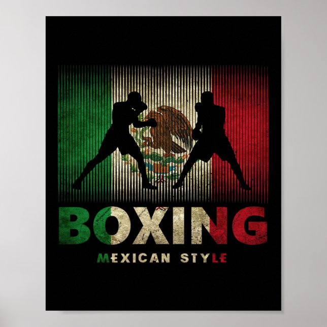 Póster Boxeo mexicano con bandera mexicana y boxeo (Frente)
